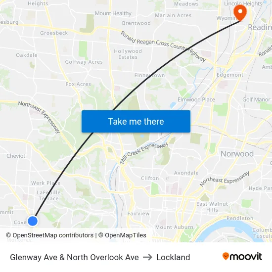 Glenway Ave & North Overlook Ave to Lockland map