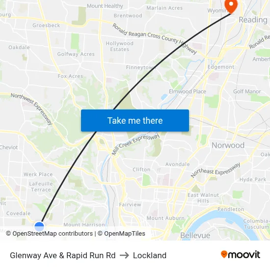 Glenway Ave & Rapid Run Rd to Lockland map