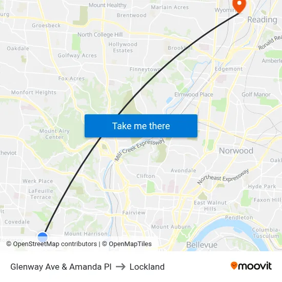 Glenway Ave & Amanda Pl to Lockland map