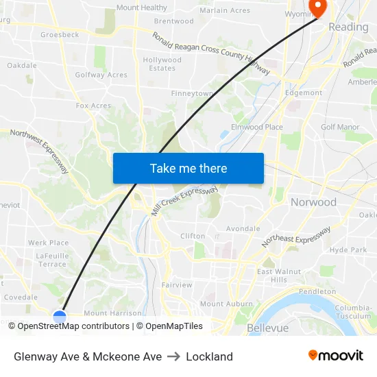 Glenway Ave & Mckeone Ave to Lockland map