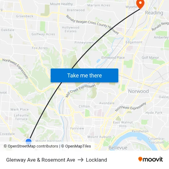 Glenway Ave & Rosemont Ave to Lockland map