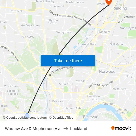 Warsaw Ave & Mcpherson Ave to Lockland map