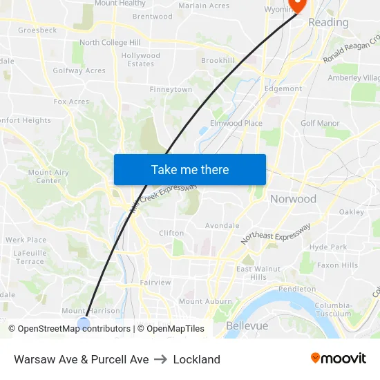 Warsaw Ave & Purcell Ave to Lockland map