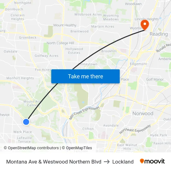 Montana Ave & Westwood Northern Blvd to Lockland map