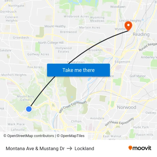 Montana Ave & Mustang Dr to Lockland map