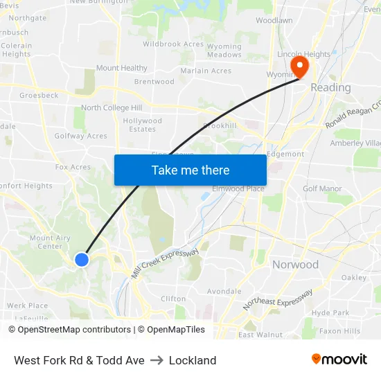 West Fork Rd & Todd Ave to Lockland map