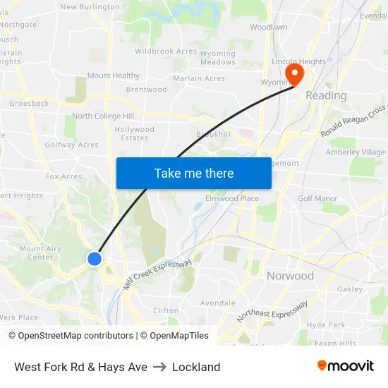 West Fork Rd & Hays Ave to Lockland map