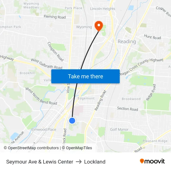 Seymour Ave & Lewis Center to Lockland map