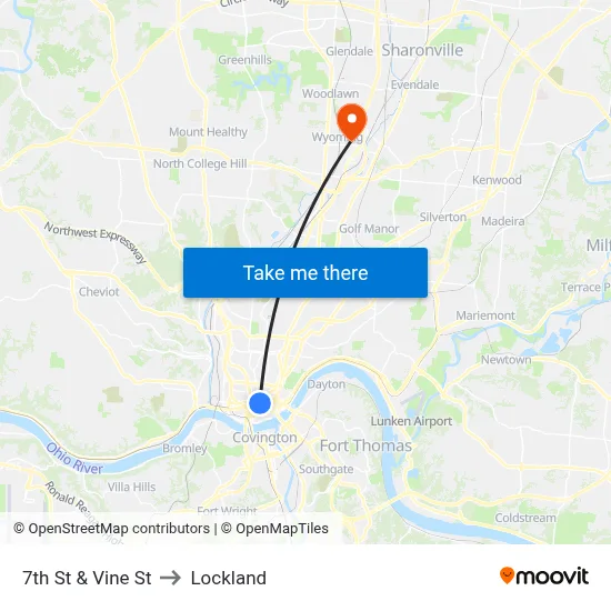 7th St & Vine St to Lockland map