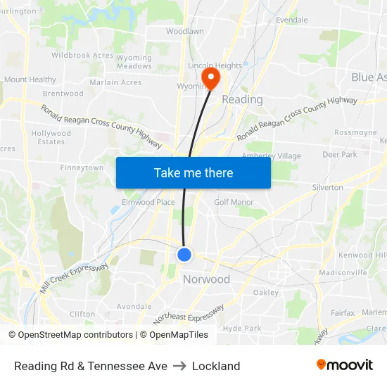 Reading Rd & Tennessee Ave to Lockland map