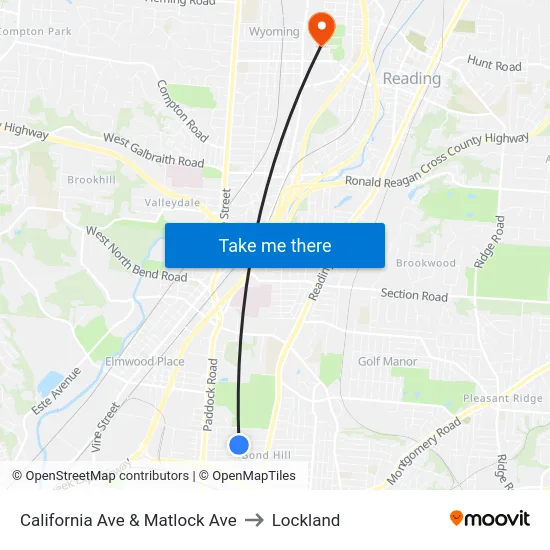 California Ave & Matlock Ave to Lockland map