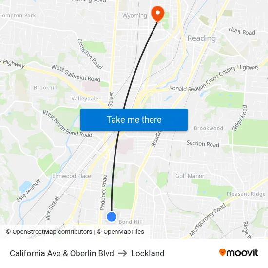 California Ave & Oberlin Blvd to Lockland map