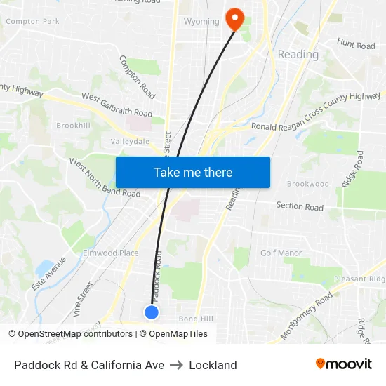 Paddock Rd & California Ave to Lockland map