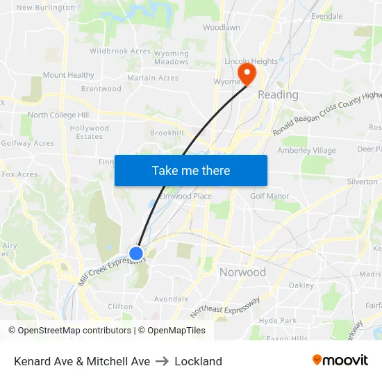 Kenard Ave & Mitchell Ave to Lockland map