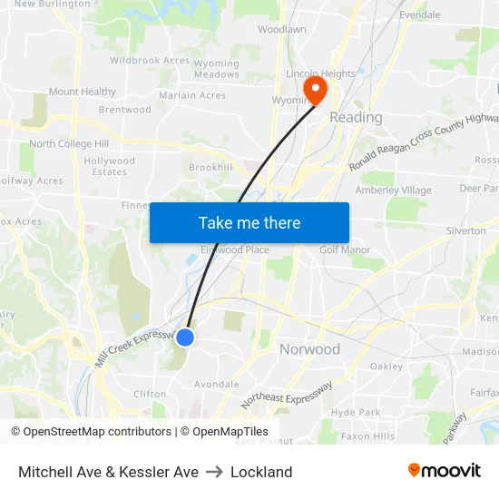 Mitchell Ave & Kessler Ave to Lockland map