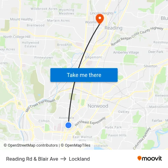 Reading Rd & Blair Ave to Lockland map