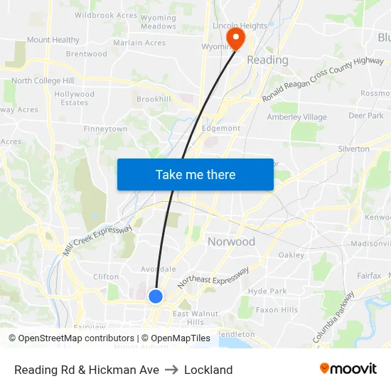Reading Rd & Hickman Ave to Lockland map