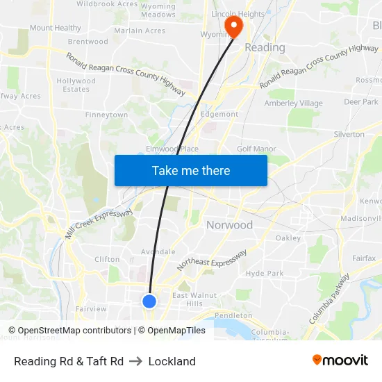 Reading Rd & Taft Rd to Lockland map
