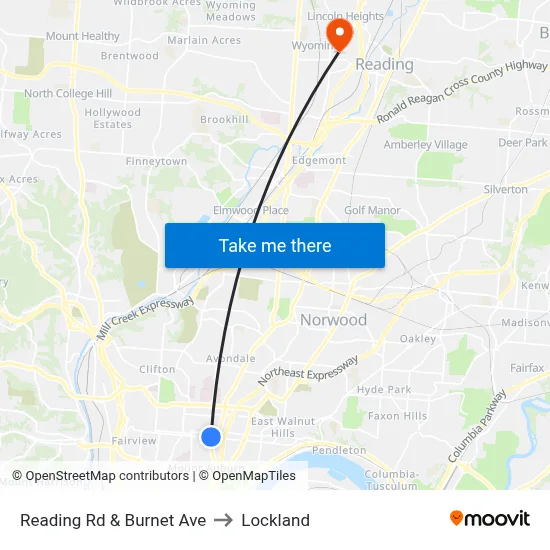 Reading Rd & Burnet Ave to Lockland map