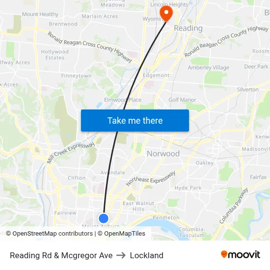Reading Rd & Mcgregor Ave to Lockland map