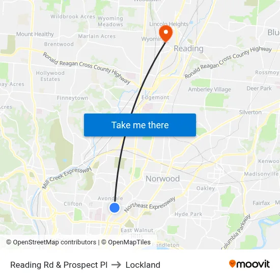 Reading Rd & Prospect Pl to Lockland map