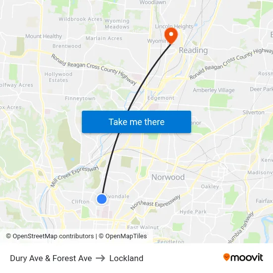 Dury Ave & Forest Ave to Lockland map