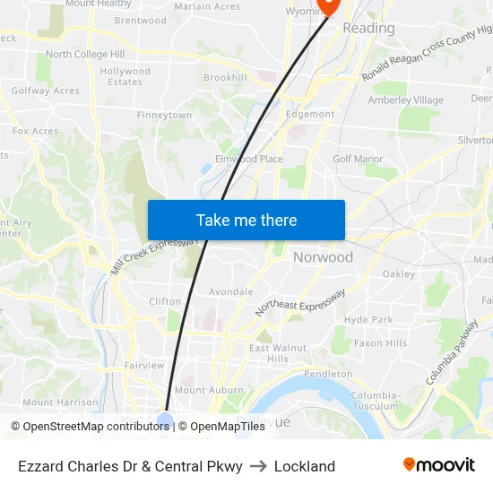 Ezzard Charles Dr & Central Pkwy to Lockland map