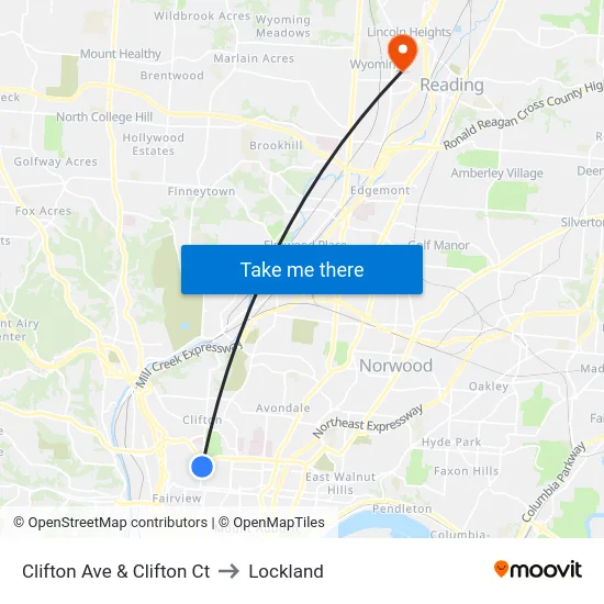 Clifton Ave & Clifton Ct to Lockland map