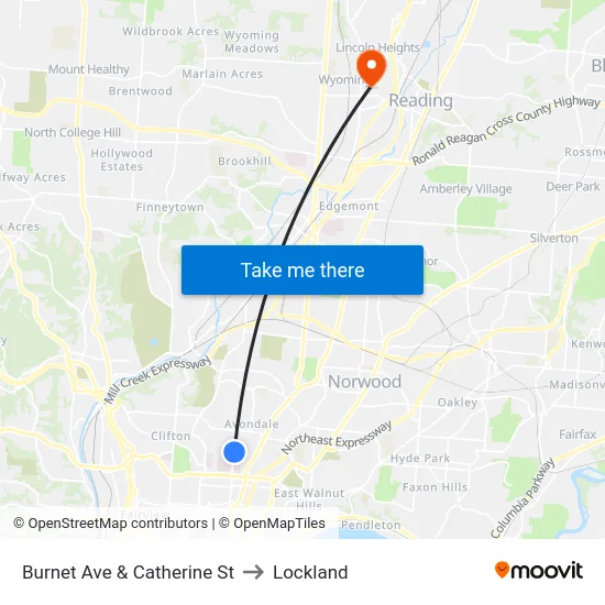 Burnet Ave & Catherine St to Lockland map