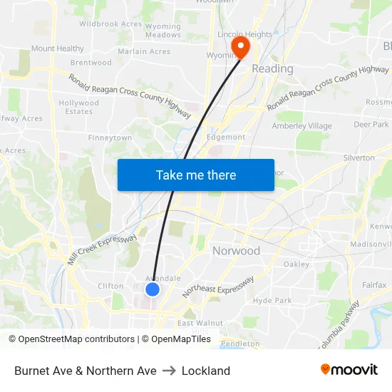 Burnet Ave & Northern Ave to Lockland map