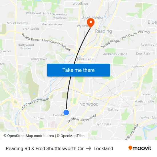Reading Rd & Fred Shuttlesworth Cir to Lockland map
