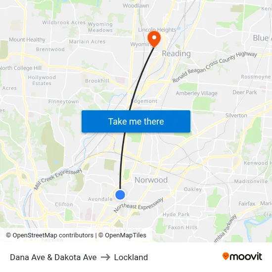 Dana Ave & Dakota Ave to Lockland map