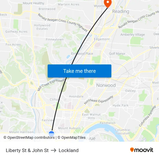 Liberty St & John St to Lockland map