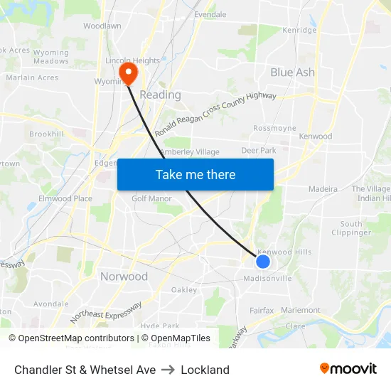 Chandler St & Whetsel Ave to Lockland map