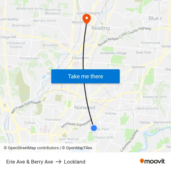 Erie Ave & Berry Ave to Lockland map