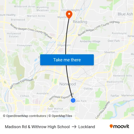Madison Rd & Withrow High School to Lockland map
