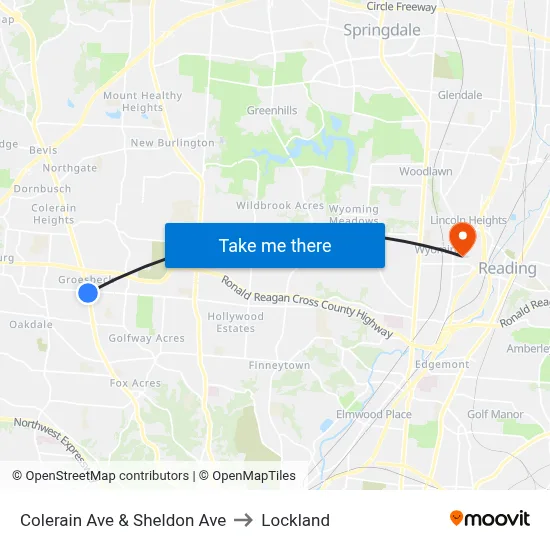 Colerain Ave & Sheldon Ave to Lockland map