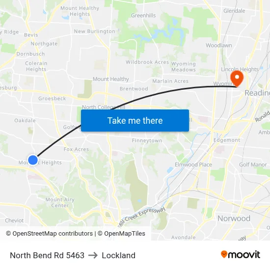 North Bend Rd 5463 to Lockland map