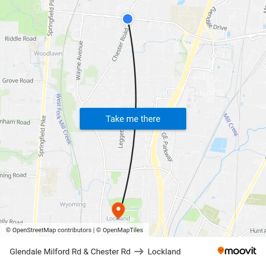 Glendale Milford Rd & Chester Rd to Lockland map
