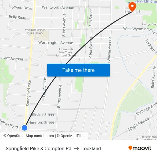 Springfield Pike & Compton Rd to Lockland map