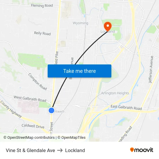 Vine St & Glendale Ave to Lockland map