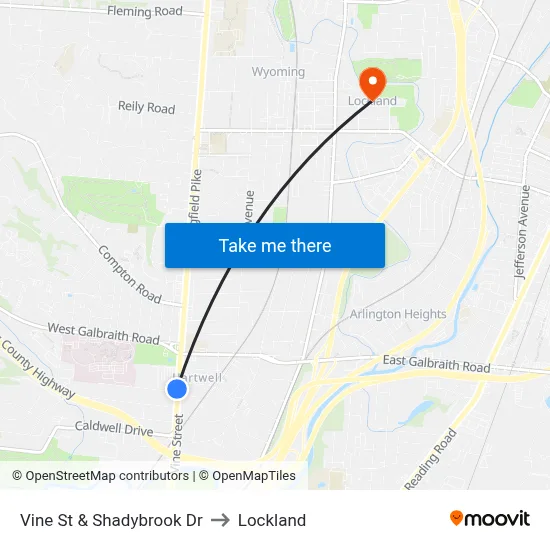 Vine St & Shadybrook Dr to Lockland map