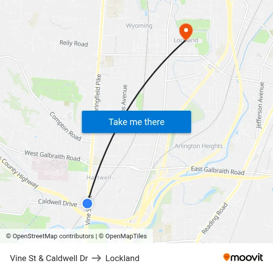 Vine St & Caldwell Dr to Lockland map