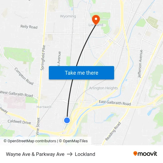 Wayne Ave & Parkway Ave to Lockland map