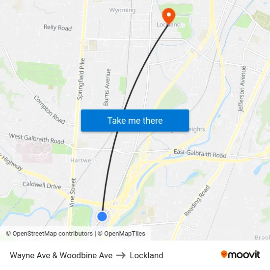 Wayne Ave & Woodbine Ave to Lockland map
