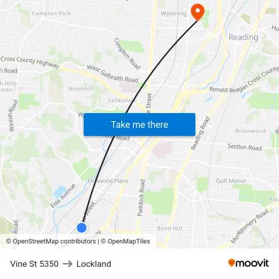 Vine St 5350 to Lockland map
