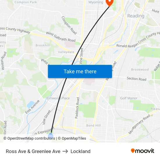 Ross Ave & Greenlee Ave to Lockland map