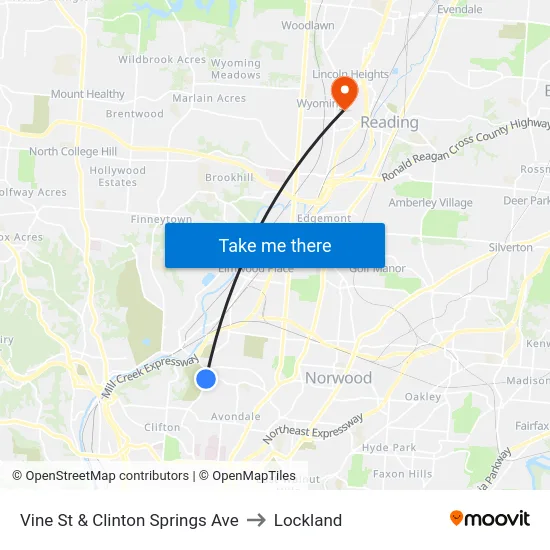 Vine St & Clinton Springs Ave to Lockland map