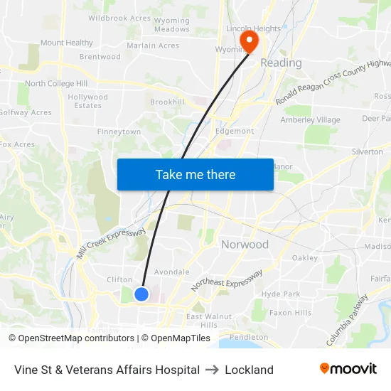 Vine St & Veterans Affairs Hospital to Lockland map