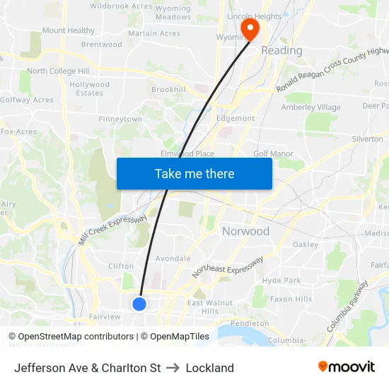 Jefferson Ave & Charlton St to Lockland map